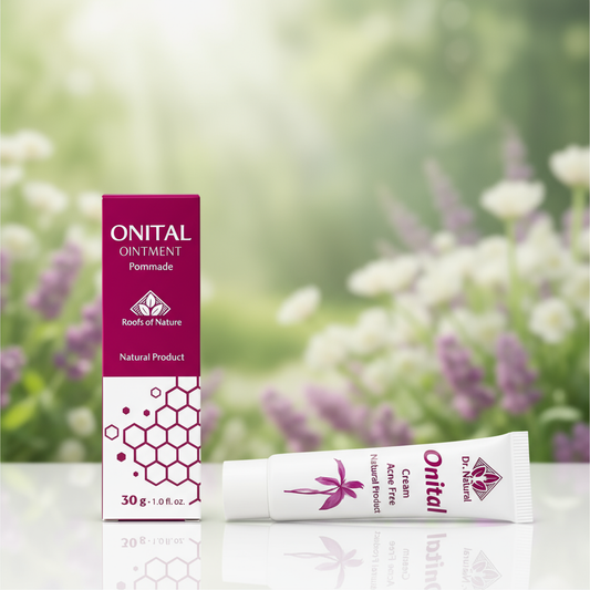 Onital ointment packaging with a natural background of flowers