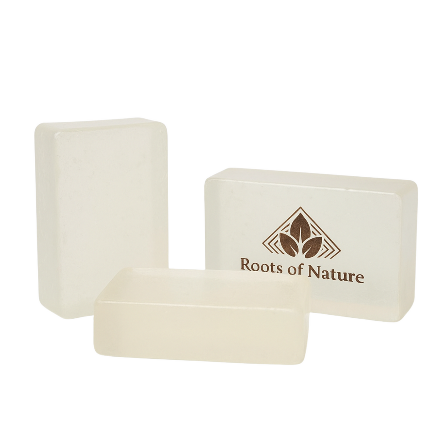 Bar of soap with 'Roots of Nature' logo on a white background